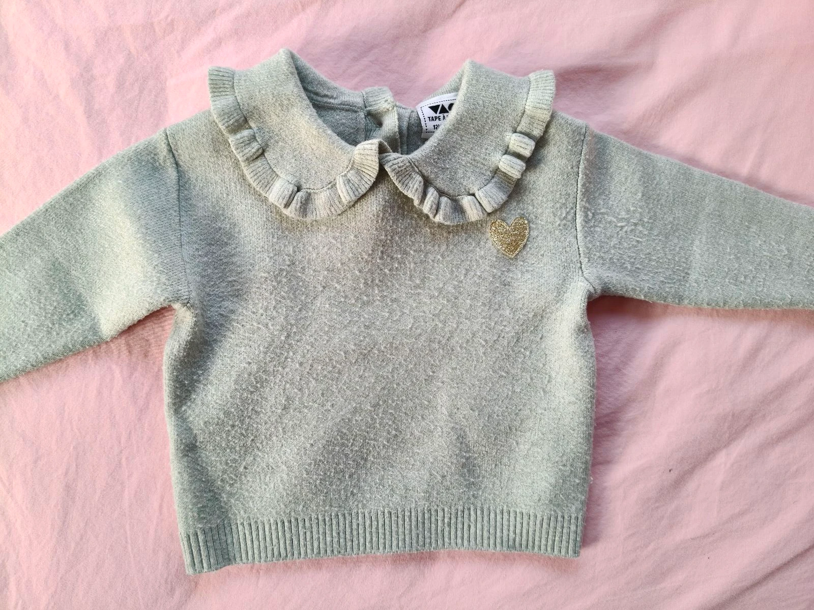 Pull chaud fille TAO vert coeur 74 cm